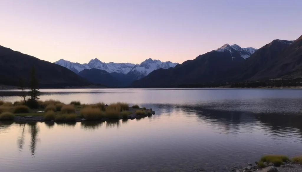 Image of a serene lake in the Eastern Sierra with mountains in the background