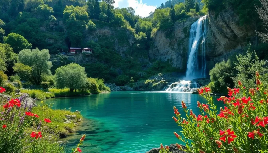 Image of a serene lake or waterfall in the Chouf region