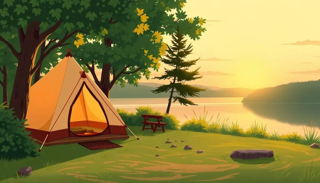 Image of a serene lakefront campsite at Bull Shoals Lake