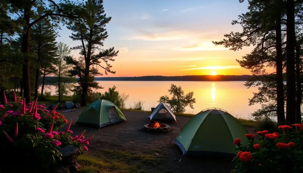 Image of a serene lakeside campground at Eufaula Lake