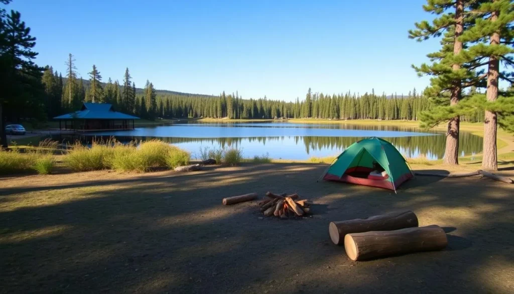 Image of a serene lakeside campsite at Pine Flat Lake