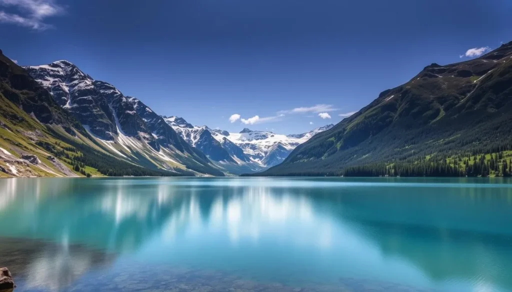 Image of a serene mountain lake in Valais, Switzerland