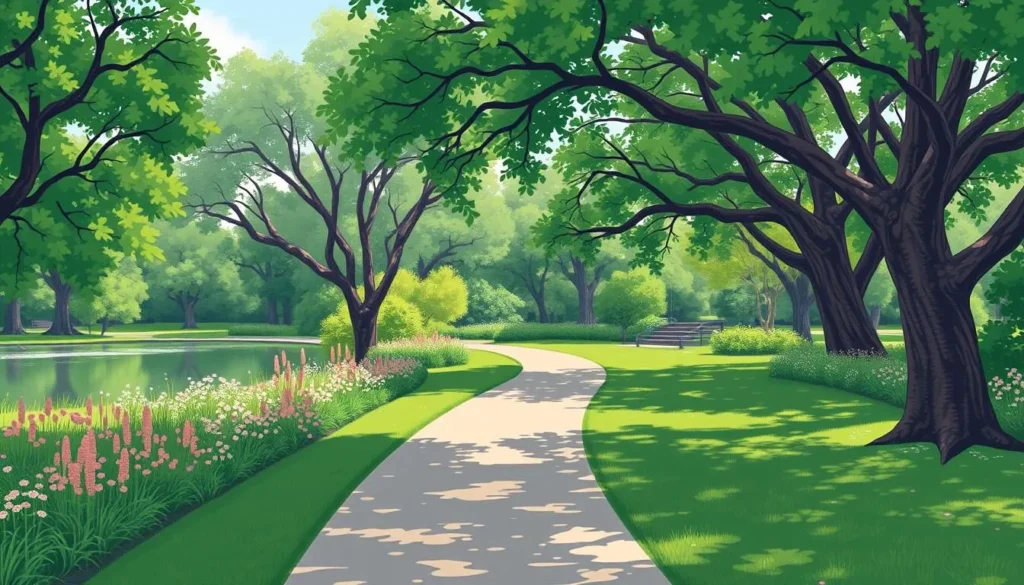 Image of a serene pathway connecting Vasona Lake County Park to Oak Meadow Park