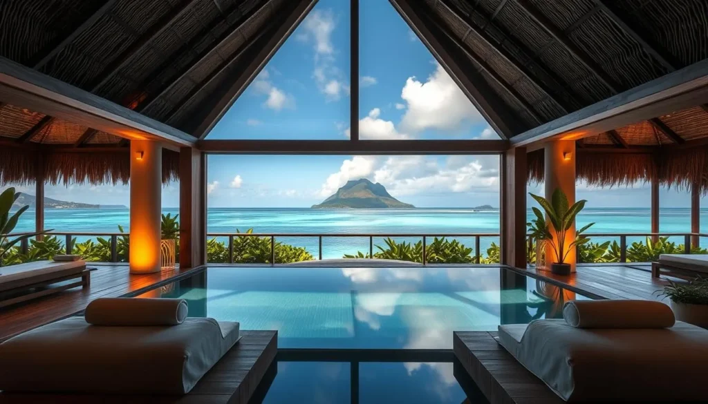 Image of a serene spa setting overlooking the ocean in Bora Bora