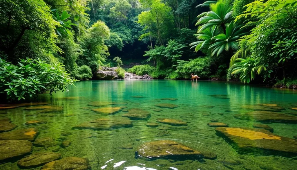 Image of a serene swimming hole surrounded by lush rainforest at Emmagen Creek