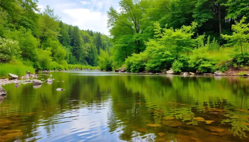 Image of a serene trout fishing spot at Roaring River State Park
