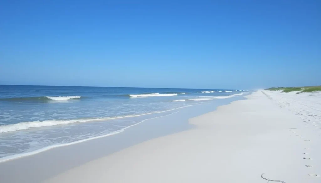 Image of a serene white sand beach along the Mississippi Gulf Coast