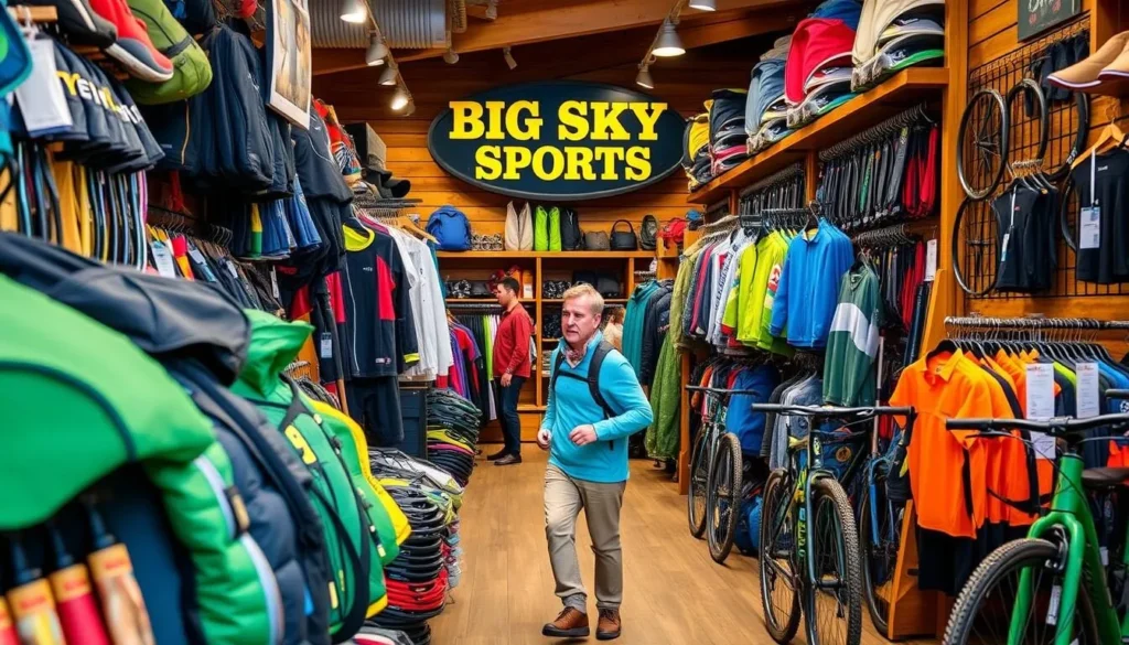 Image of a shopper browsing outdoor gear at Big Sky Sports