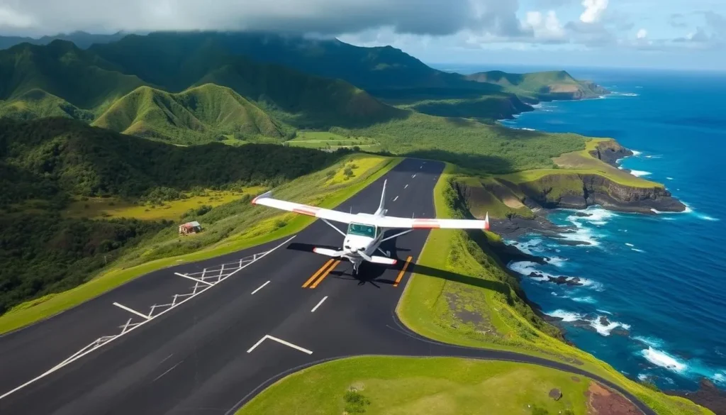 Image of a small aircraft landing at Kalaupapa airstrip