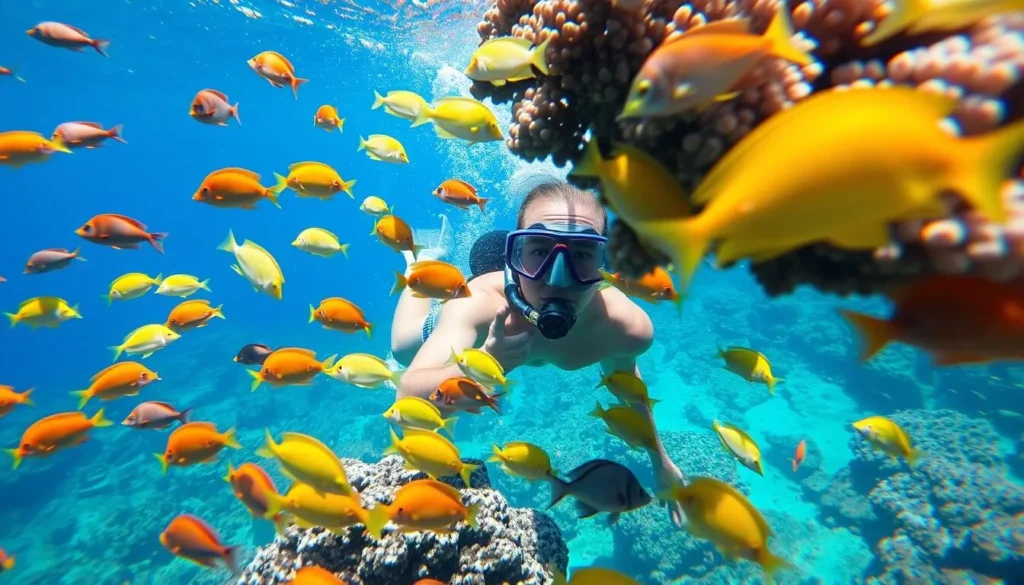 Image of a snorkeler observing colorful fish at Hanauma Bay