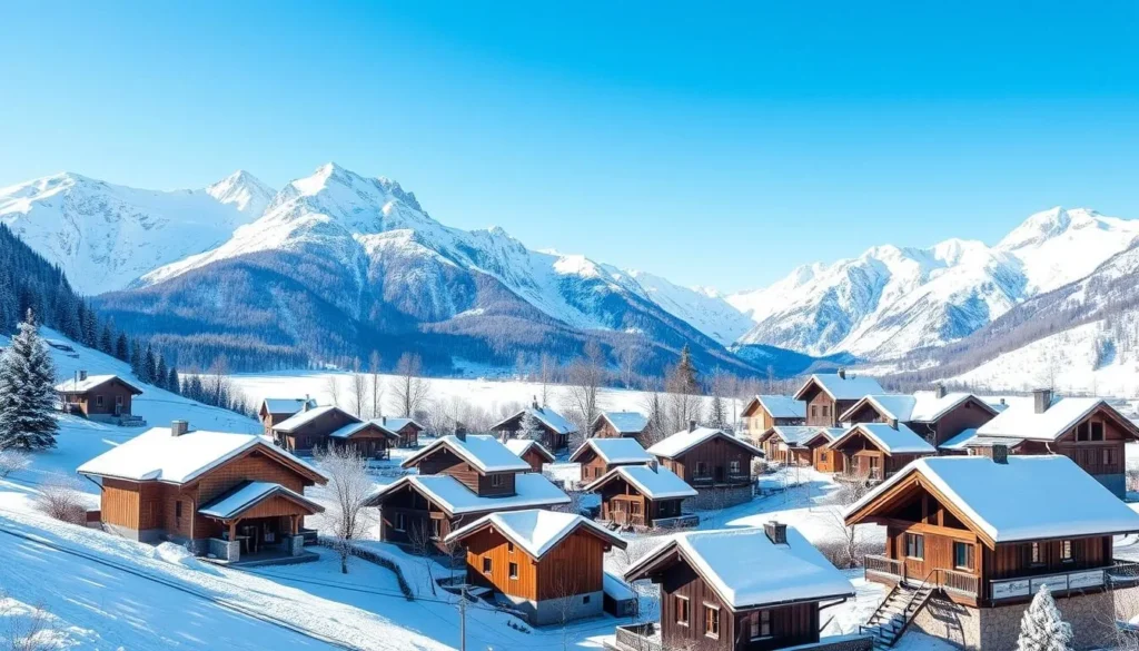 Image of a snowy mountain village in the Swiss Alps