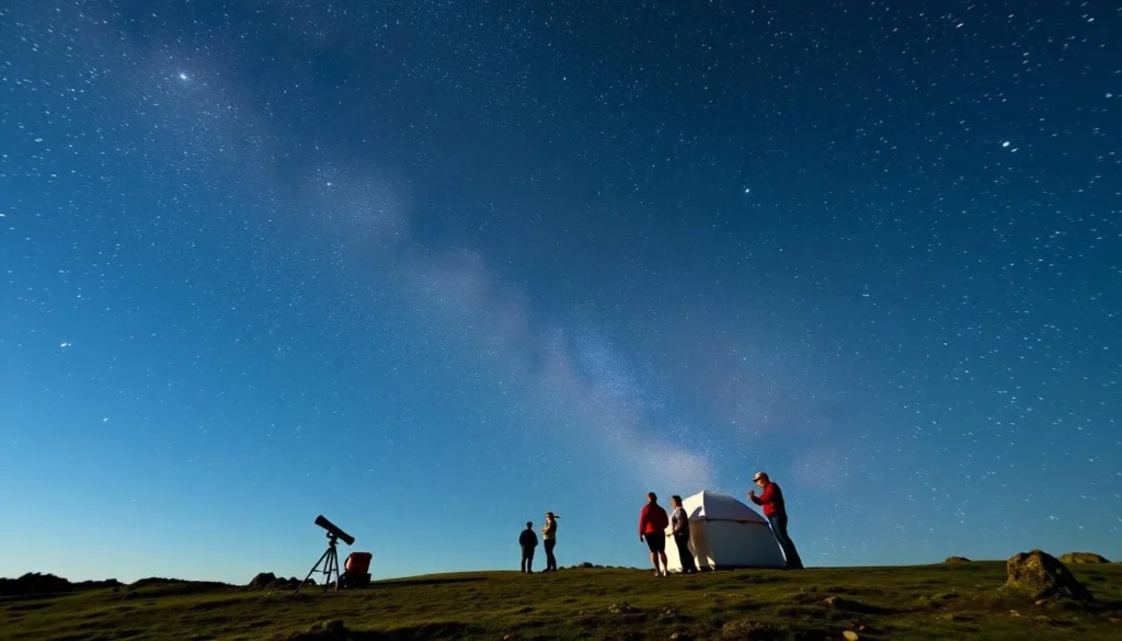 Image of a stargazing event at Pitcairn Island with the Milky Way visible