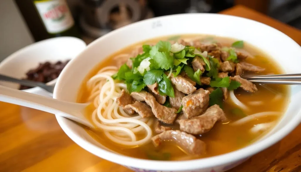 Image of a steaming bowl of pho at Mrs Pho