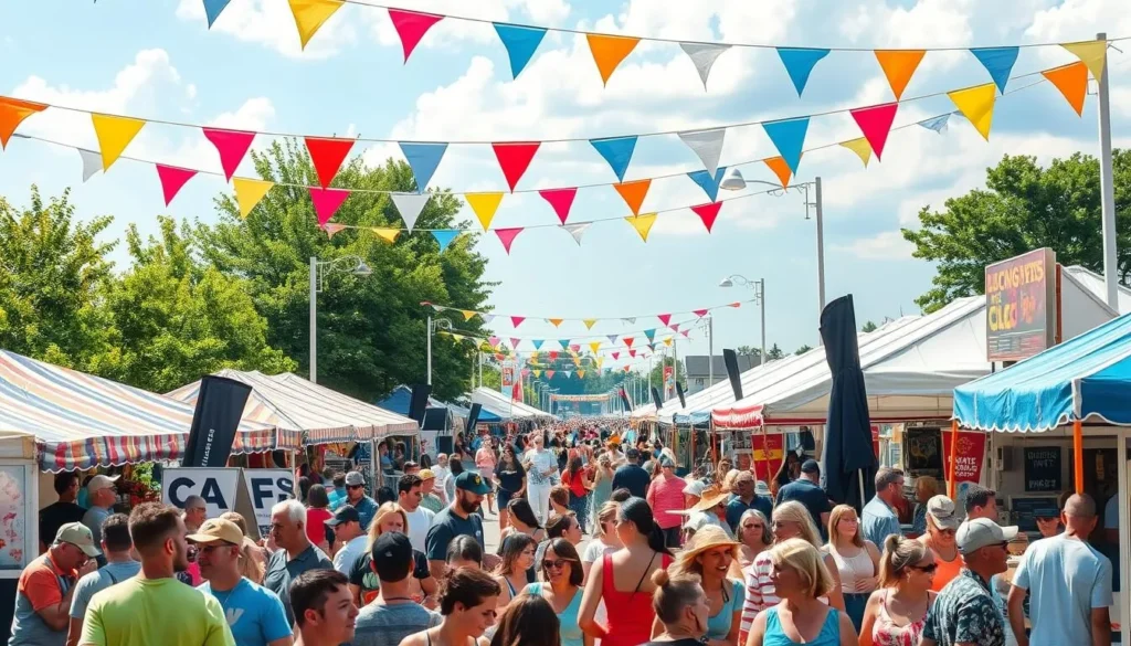 Image of a summer festival in Sandusky with people enjoying live music and food
