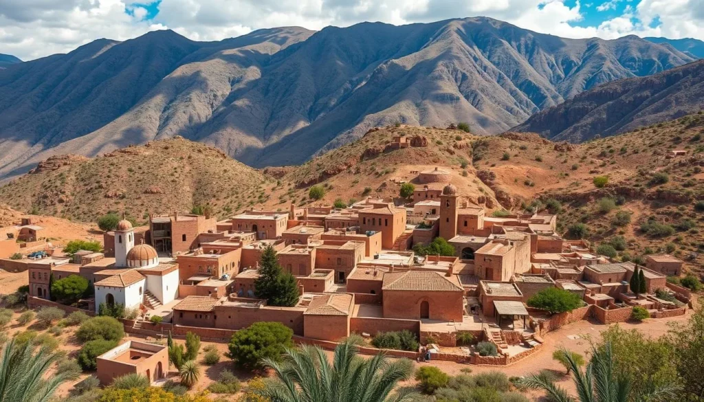 Image of a traditional Berber village in the Atlas Mountains