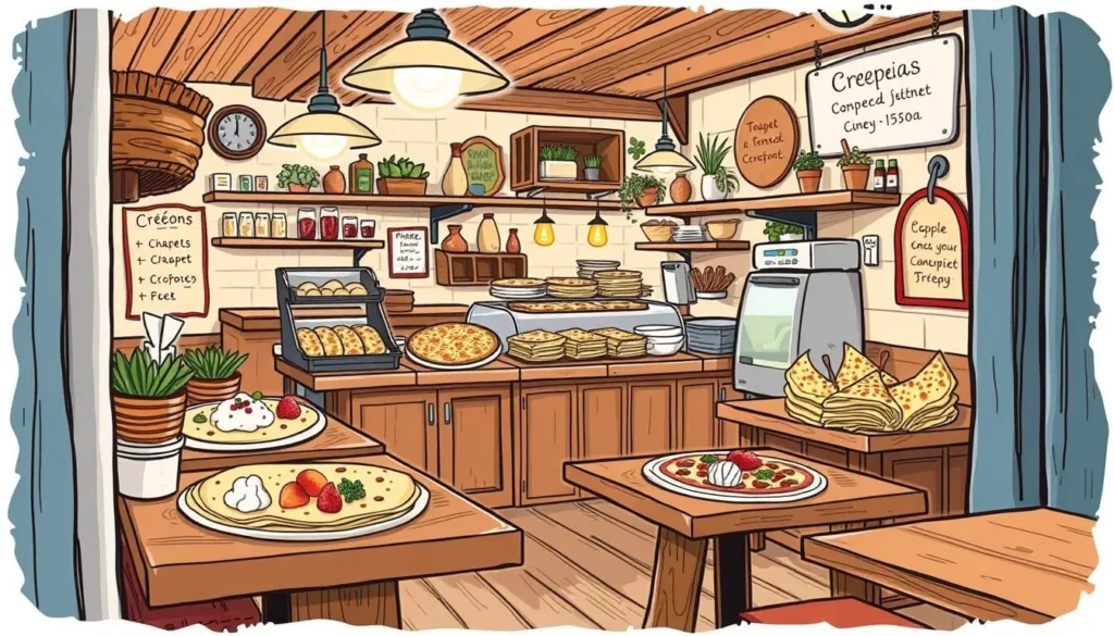 Image of a traditional Breton crêperie with a variety of fillings