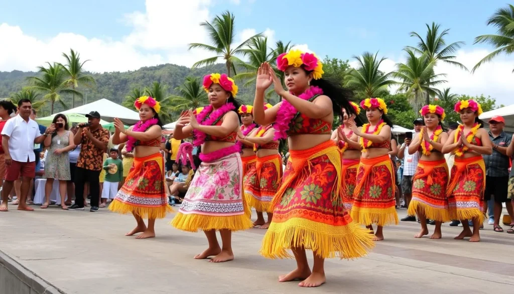 Image of a traditional Hawaiian dance performance at the Aloha Festivals