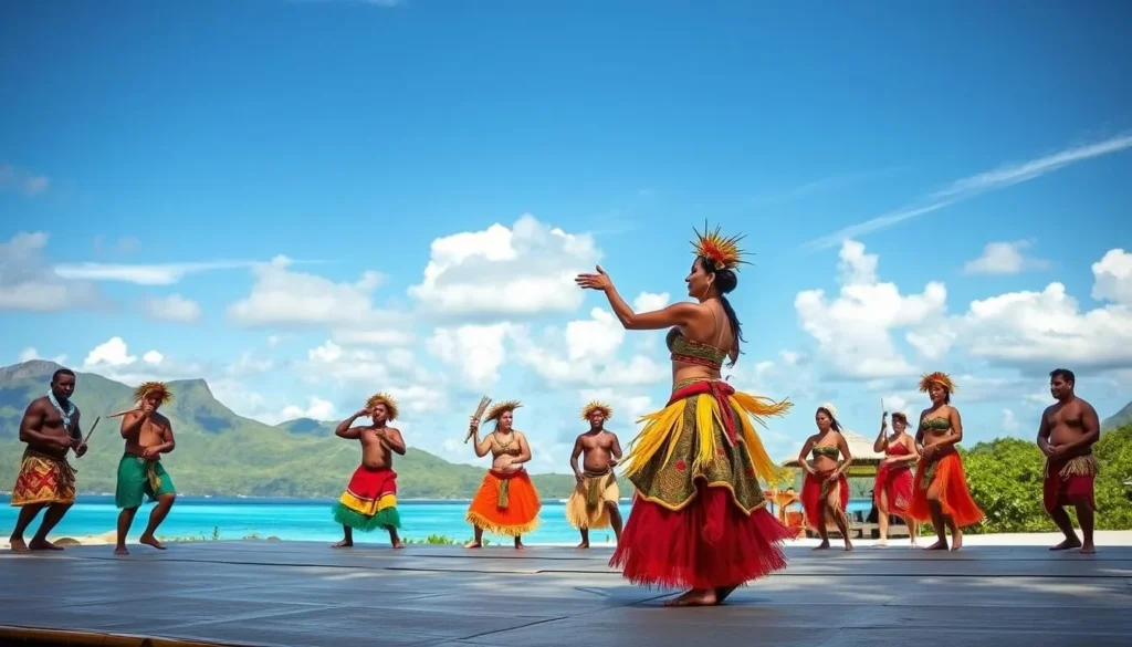 Image of a traditional Polynesian dance performance on Tetiaroa Island