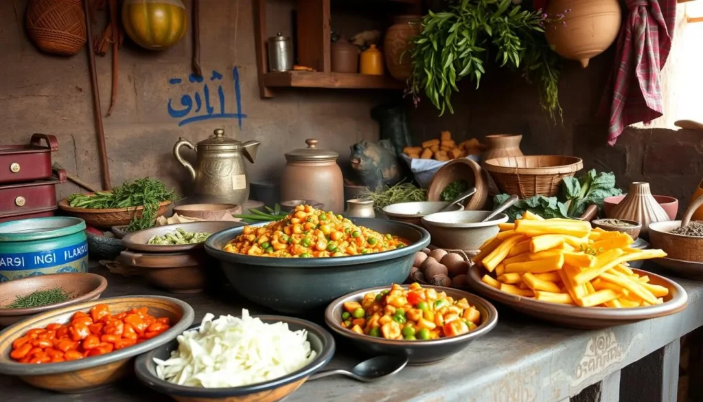 Image of a traditional Sudanese dish, Mulukhiyah, being prepared in a local kitchen.