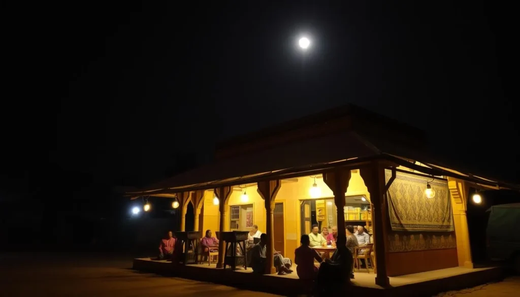 Image of a traditional Sudanese tea house in Nyala at night