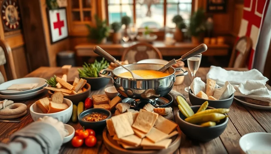 Image of a traditional Swiss fondue dinner