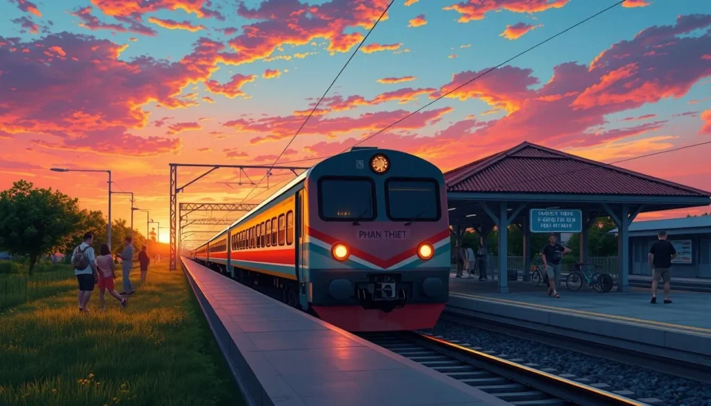 Image of a train arriving at Phan Thiet train station