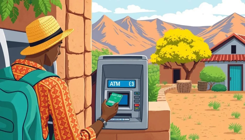 Image of a traveler using a travel money card at an ATM in Eswatini