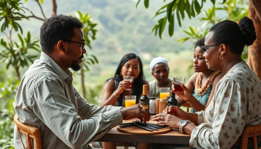 Image of a vanilla tasting session with local experts in Madagascar
