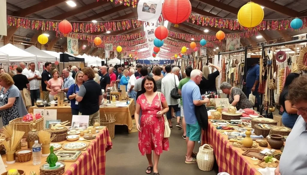 Image of a vibrant Apia Arts and Crafts Festival scene with local artisans and their handmade crafts