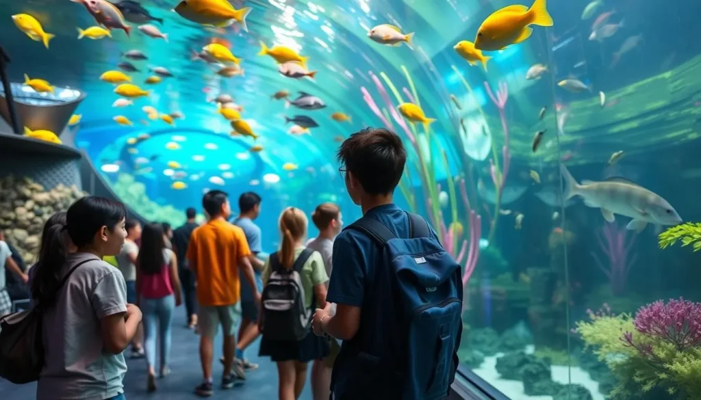 Image of a visitor interacting with marine life at Ocean Adventures Marine Park