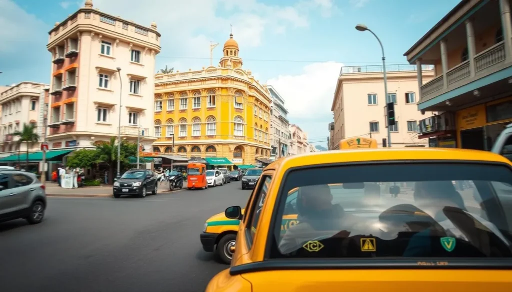 Image of a yellow cab taxi in Douala