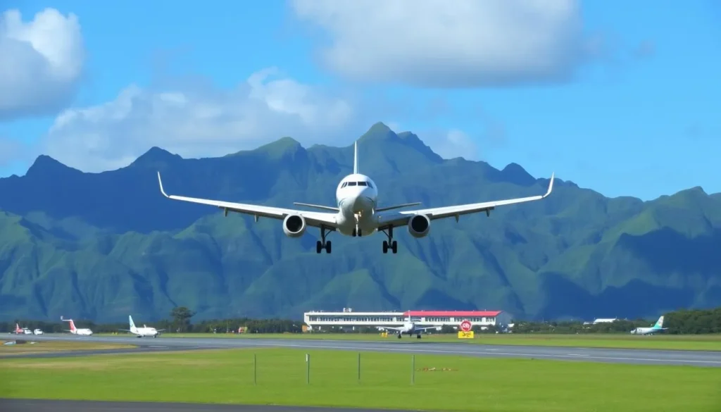 Image of an airplane landing at Atuona Airport, Hiva Oa