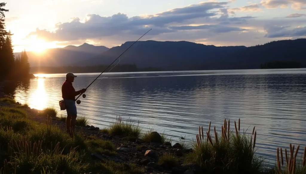 Image of an angler fishing from the shore of Lake Siskiyou