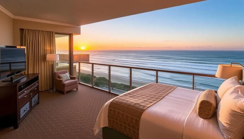 Image of an oceanfront hotel in Yachats with a room overlooking the Pacific Ocean
