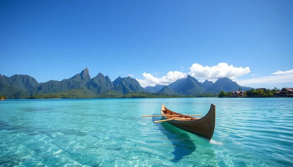 Image of an outrigger canoe in Moorea's lagoon