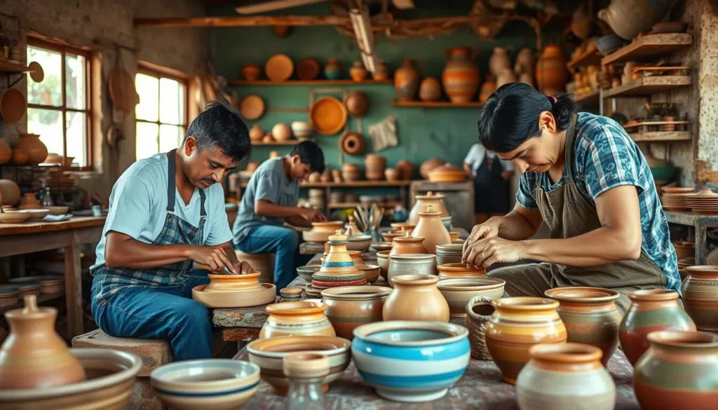Image of artisans creating ceramic pieces at Dada Pottery workshop