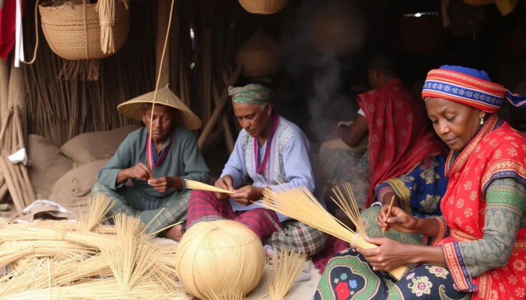 Image of artisans working on traditional crafts in Kananga