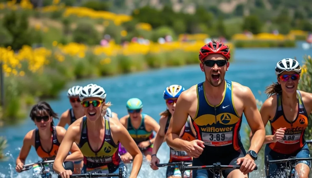 Image of athletes participating in the Wildflower Triathlon