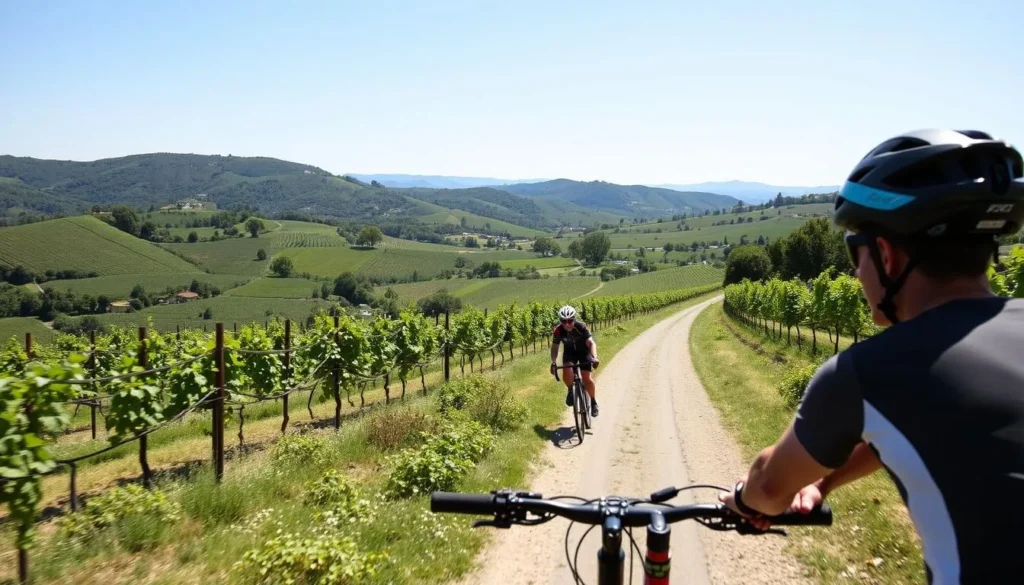 Image of biking through vineyards in Rhône Valley