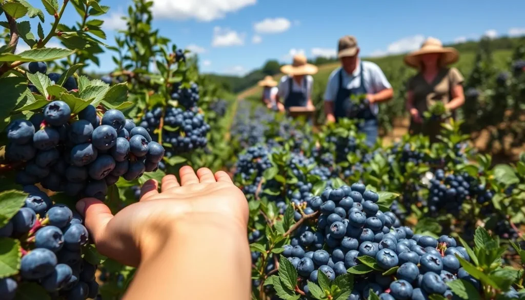 Image of blueberries being picked at Endicott Farms