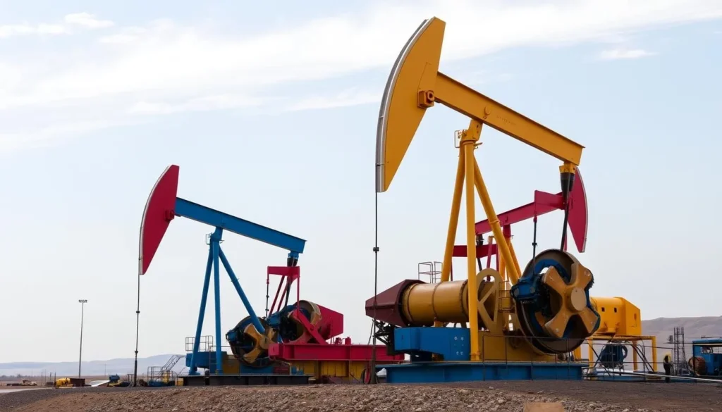 Image of colorful oil pumps near Baku