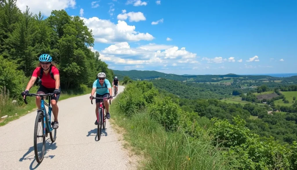 Image of cyclists riding on the Katy Trail with scenic views