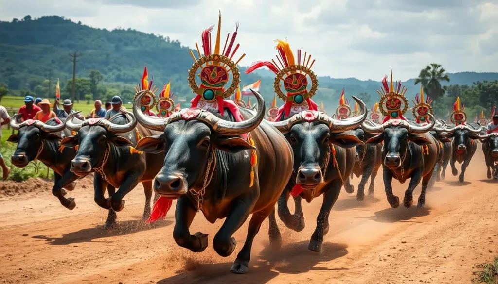 Image of decorated buffaloes racing in Chonburi