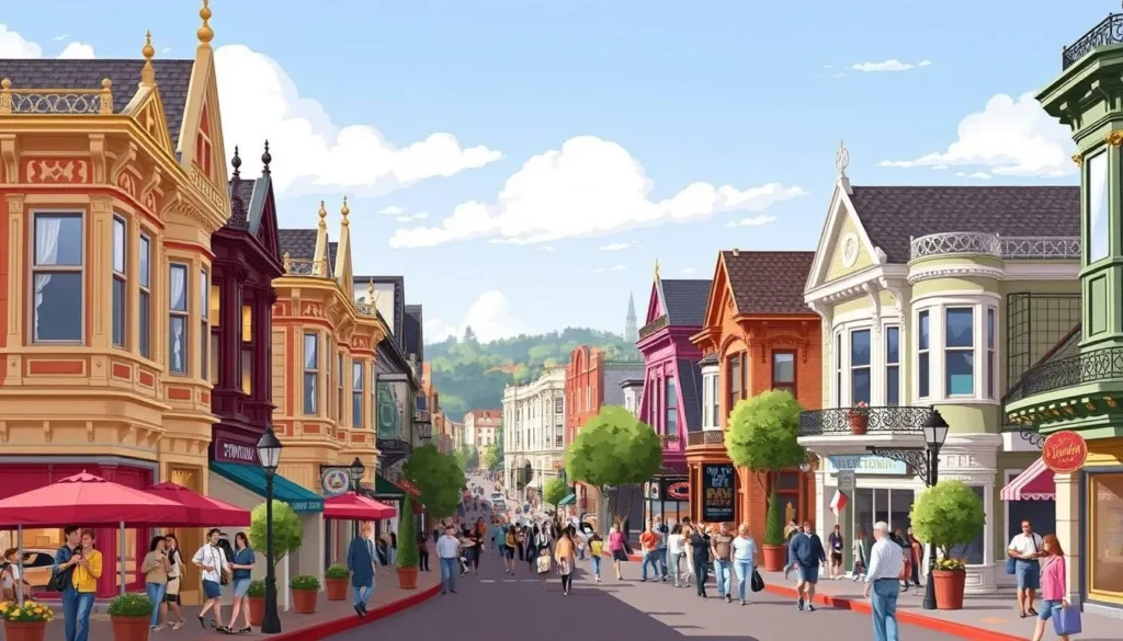 Image of downtown Astoria with its charming Victorian-era buildings and bustling streets.