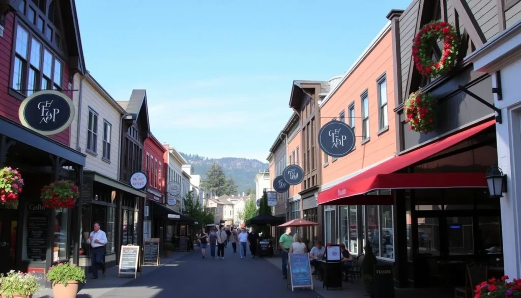 Image of downtown Hood River with boutique shops and restaurants