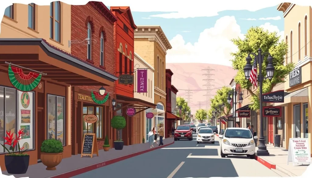 Image of downtown Tehachapi street with historic buildings and local shops