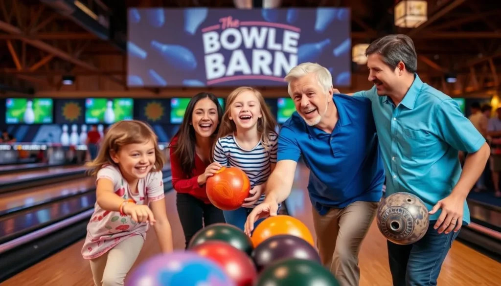 Image of families bowling at The Bowling Barn