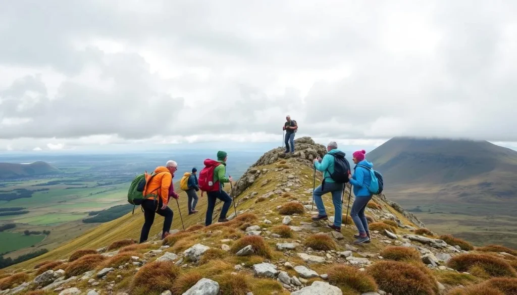 Image of hikers ascending Croagh Patrick with a guide