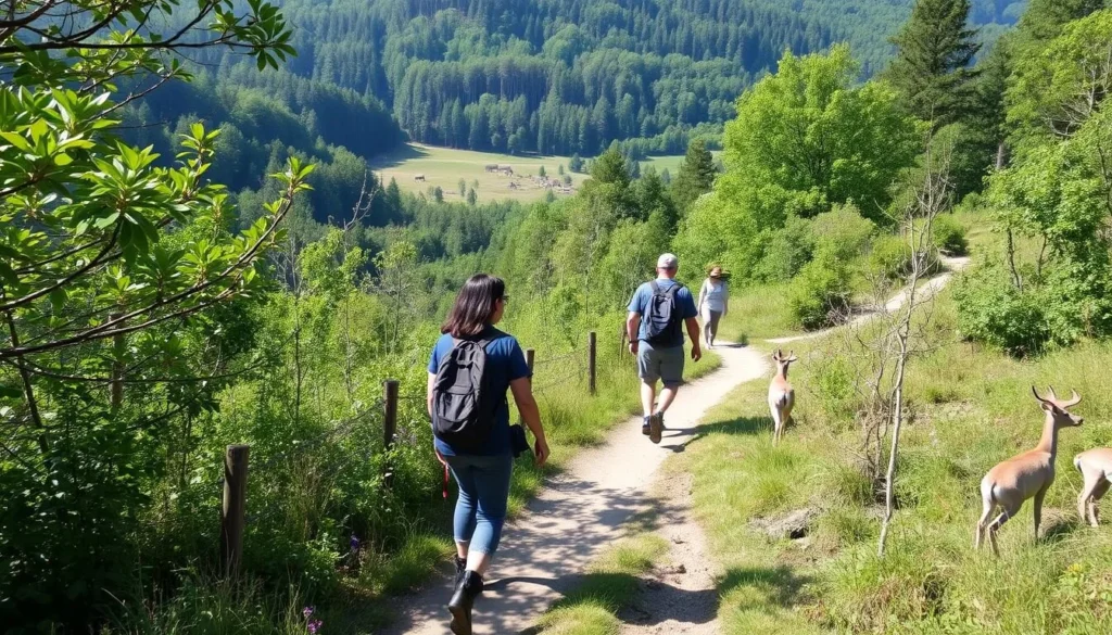 Image of hikers on a trail in Natur- und Tierpark Goldingen