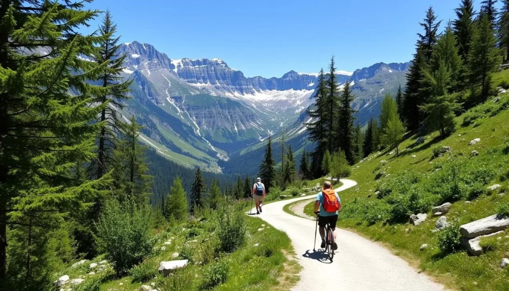 Image of hikers on the Alpine Pedal Path